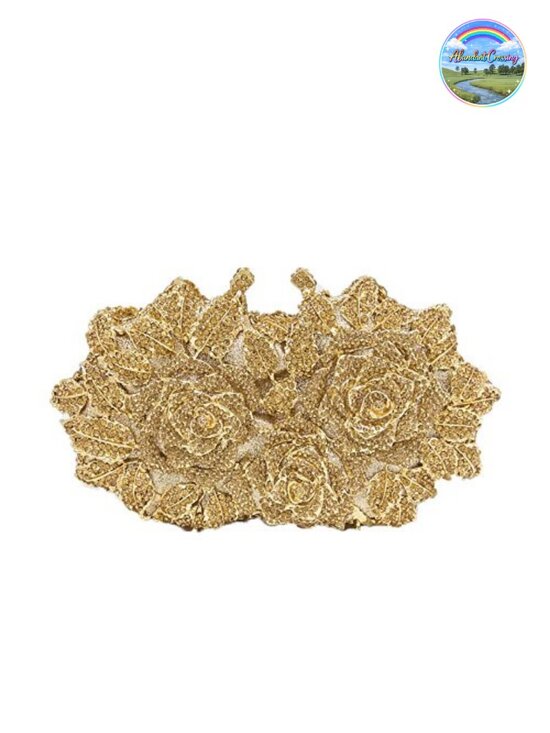 Handbags - Embellished Floral Evening Clutch with Chain Straps Handbag Formal Party